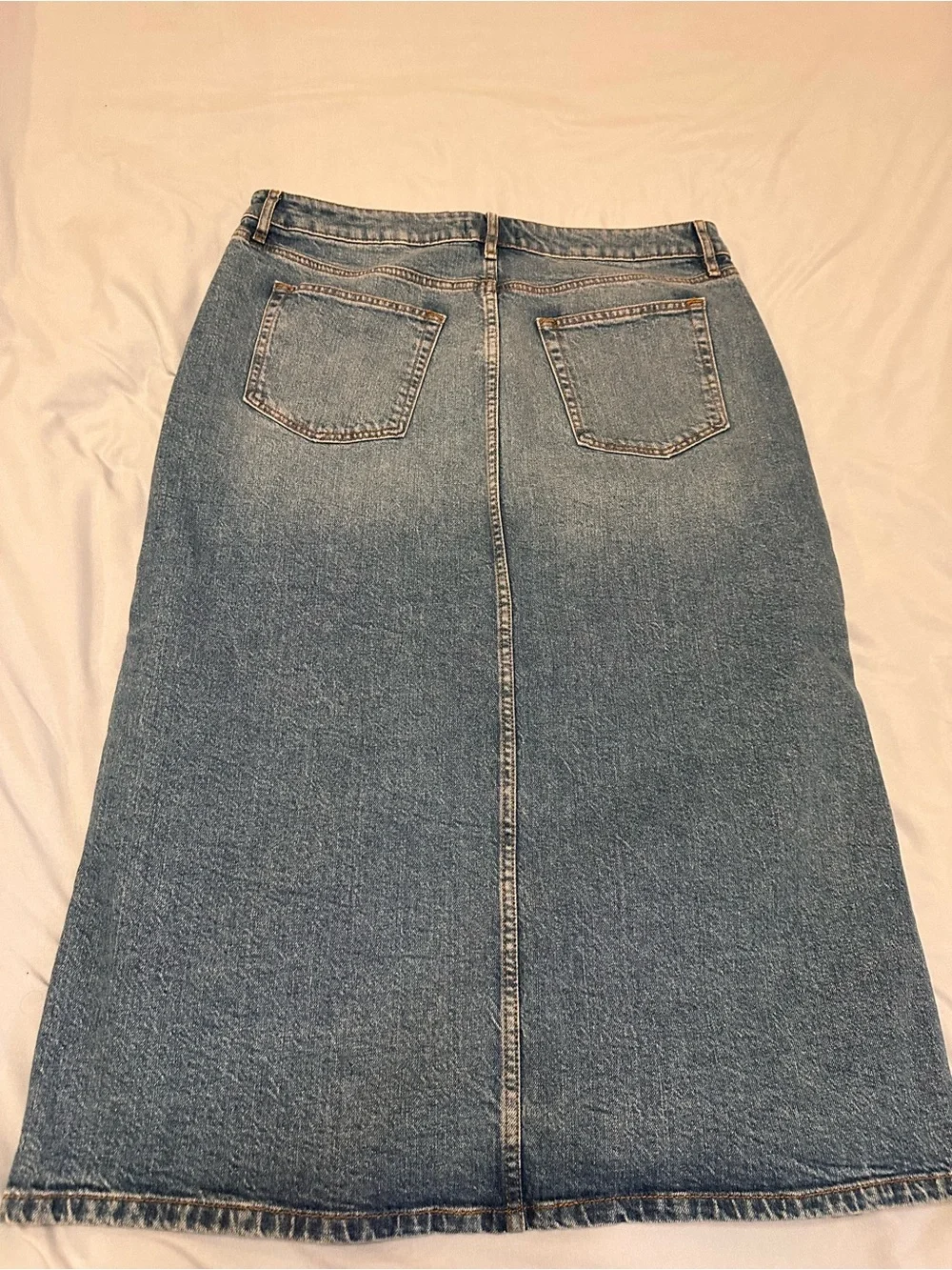 LOFT Blue Denim Midi Skirt with Front Slit